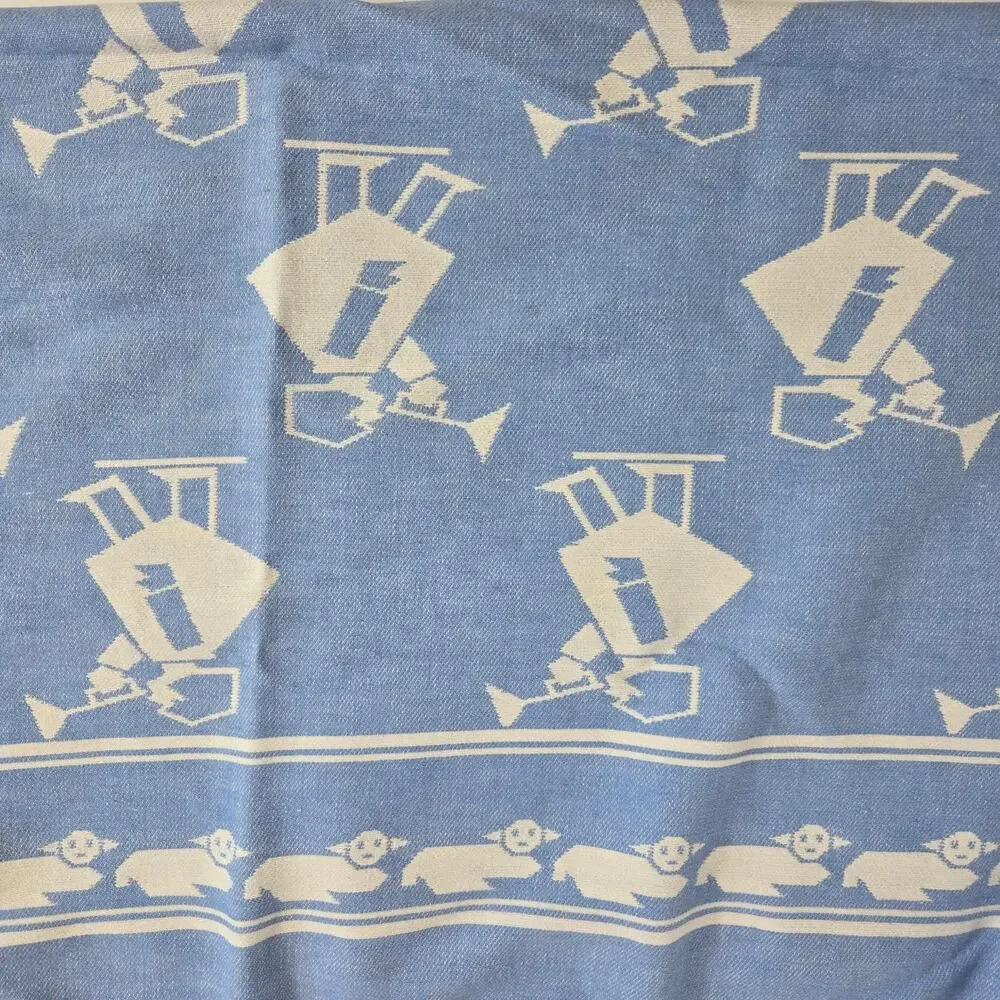 Vintage Baby Blanket Crib Reversible Woven Sheep Border Horn Blowers 42